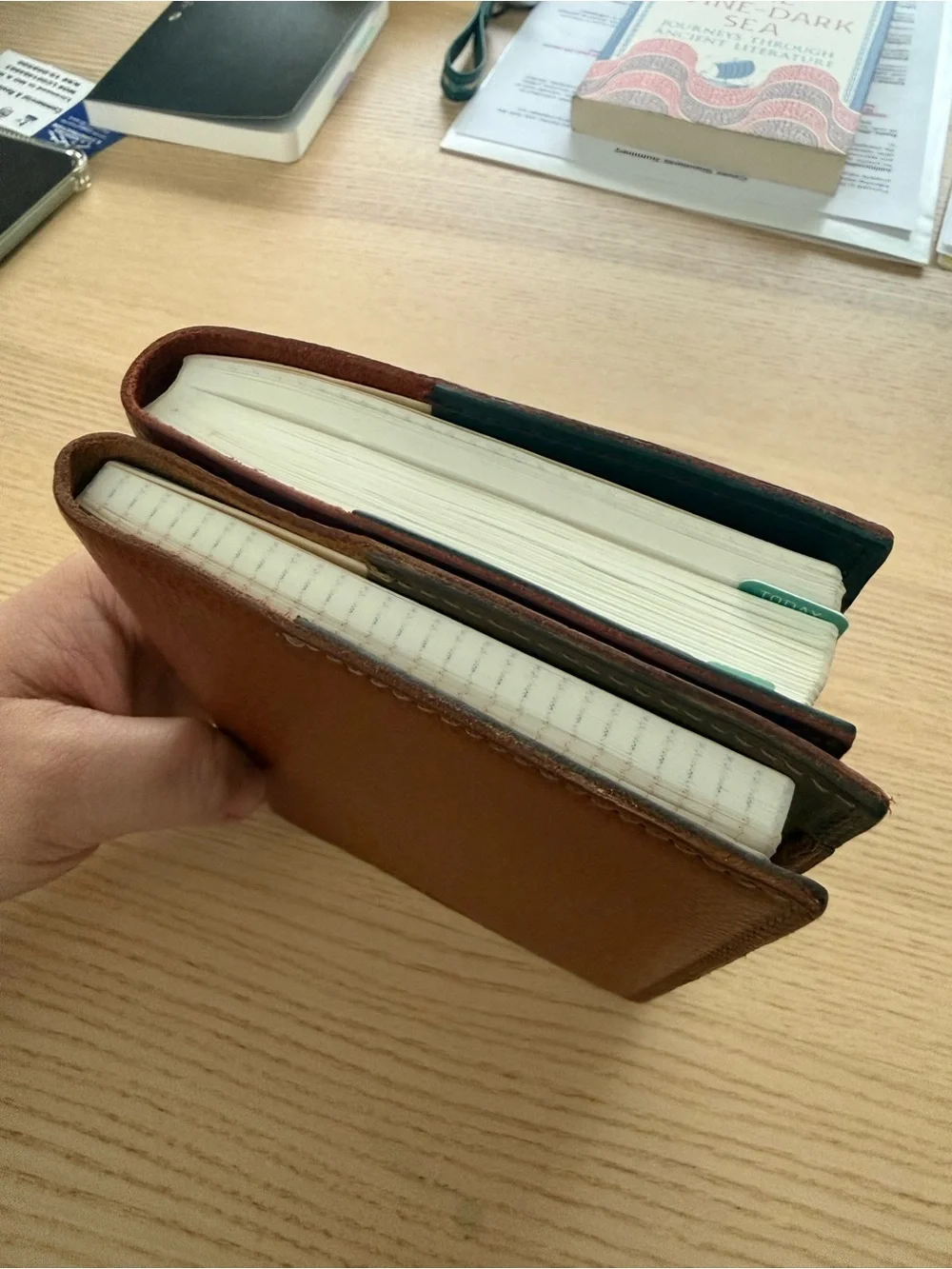 Wuzhi Studio Cognac and Olive Green Leather Cover for A6 Planners